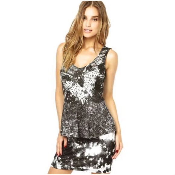 Desigual black and white peplum mini dress M - Picture 1 of 16